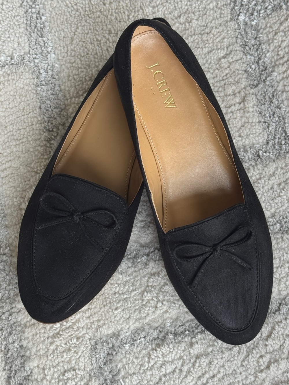 J.Crew Classic black textile faux-suede bow loafers size 8 1/2